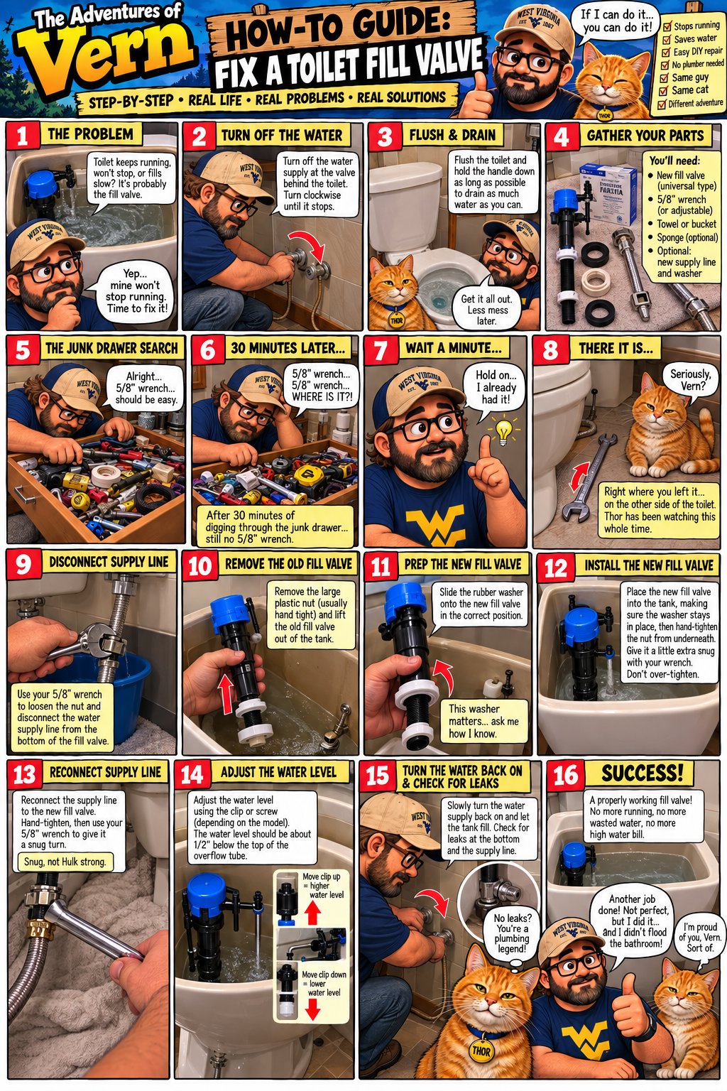 16-step illustrated guide to fixing a toilet fill valve