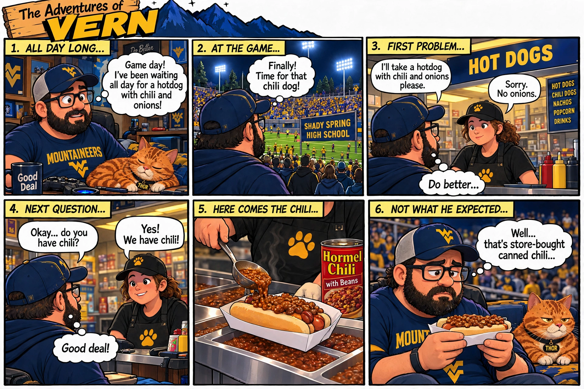 Vern's Chili Dog — 6-panel Adventures of Vern comic strip